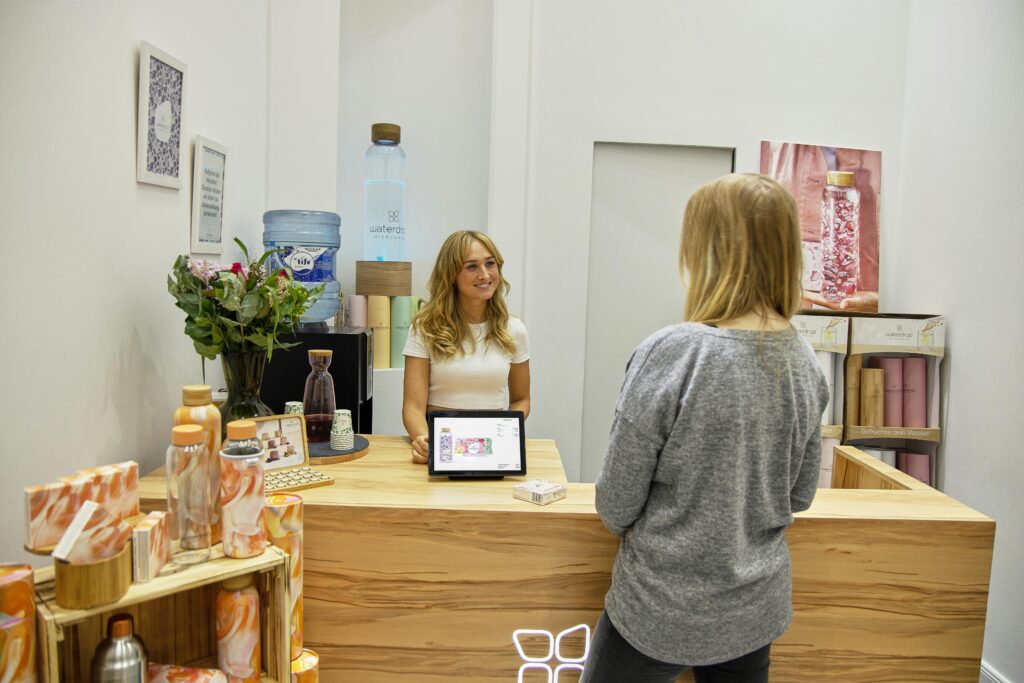 Medspa receptionist with client
